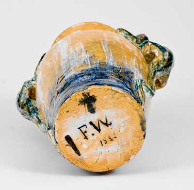 Polychrome-Glazed Art Pottery Vase w/ Lizard Handles, Signed and Dated "F.W. / 1882"