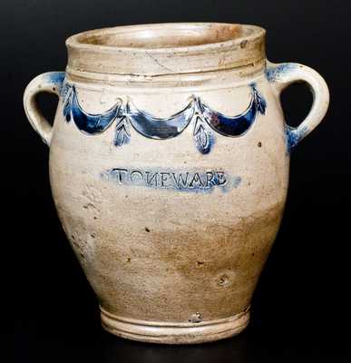 Rare COMMERAWS STONEWARE (Thomas Commeraw, NYC) Vertical-Handled Stoneware Jar