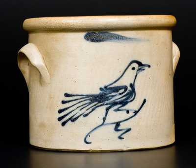 WHITE S UTICA, NY Stoneware Crock with Cobalt Bird Decoration
