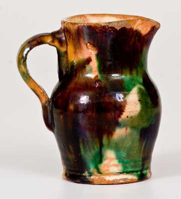 Rare Miniature Shenandoah Valley Multi-Glazed Redware Cream Pitcher