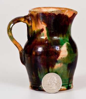 Rare Miniature Shenandoah Valley Multi-Glazed Redware Cream Pitcher