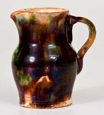 Rare Miniature Shenandoah Valley Multi-Glazed Redware Cream Pitcher