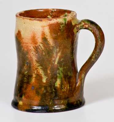 Very Rare Shenandoah Valley Redware Mug w/ Mocha Seaweed Design, possibly Solomon Bell