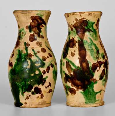 Extremely Rare Pair of Shenandoah Valley Multi-Glazed Redware Vases