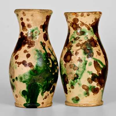 Extremely Rare Pair of Shenandoah Valley Multi-Glazed Redware Vases