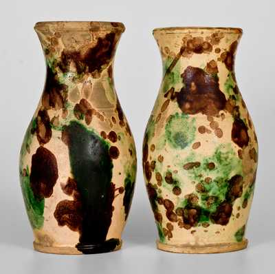Extremely Rare Pair of Shenandoah Valley Multi-Glazed Redware Vases