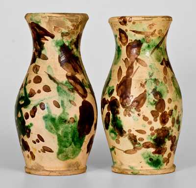 Extremely Rare Pair of Shenandoah Valley Multi-Glazed Redware Vases