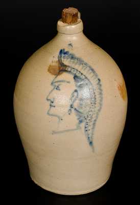 Very Important F. H. COWDEN / HARRISBURG, PA Stoneware Jug w/ Indian Chief Decoration