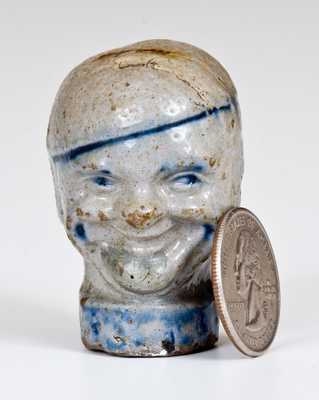Rare New York State Cobalt-Decorated Stoneware Head Sculpture