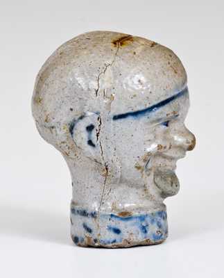 Rare New York State Cobalt-Decorated Stoneware Head Sculpture