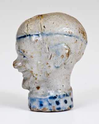 Rare New York State Cobalt-Decorated Stoneware Head Sculpture