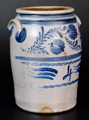 Fine Four-Gallon Western PA Stoneware Jar with Elaborate Freehand Cobalt Decoration
