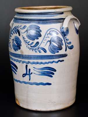 Fine Four-Gallon Western PA Stoneware Jar with Elaborate Freehand Cobalt Decoration