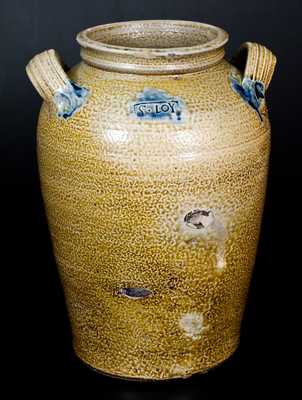 Rare and Important S. LOY (Solomon Loy, Alamance County, NC) Cobalt-Decorated Stoneware Jar