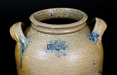 Rare and Important S. LOY (Solomon Loy, Alamance County, NC) Cobalt-Decorated Stoneware Jar