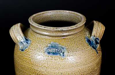 Rare and Important S. LOY (Solomon Loy, Alamance County, NC) Cobalt-Decorated Stoneware Jar