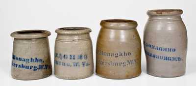 Four Cobalt-Decorated A.P. Donaghho, / Parkersburg, WV Stoneware Canning Jars