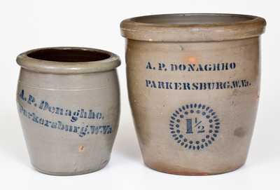 Two A.P. DONAGHHO / PARKERSBURG, W.Va. Cobalt-Decorated Stoneware Jars