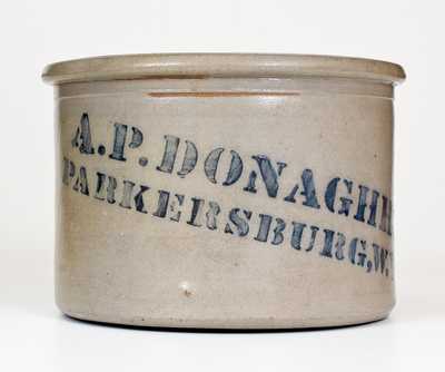 Two-Gallon A.P. DONAGHHO. / PARKERSBURG, W. VA. Stoneware Cake Crock