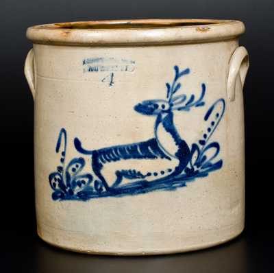 J.A. & C.W. UNDERWOOD / FORT EDWARD, N.Y. Stoneware Deer Crock