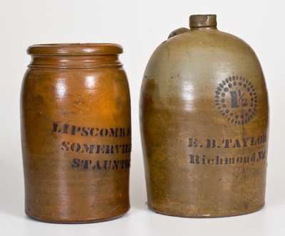 Two Pieces of Virginia Advertising Stoneware, att. A.P. Donaghho, Parkersburg, WV