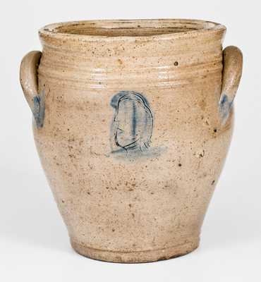 Very Rare Stoneware Jar w/ Woman's Profile, New Jersey of Troy, NY origin