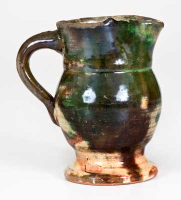 Rare Small Multi-Glazed Redware Cream Pitcher, Strasburg, Virginia