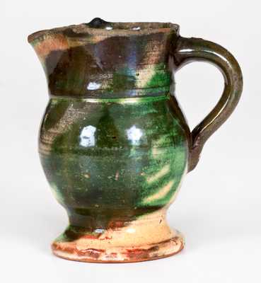 Rare Small Multi-Glazed Redware Cream Pitcher, Strasburg, Virginia