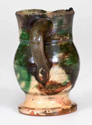 Rare Small Multi-Glazed Redware Cream Pitcher, Strasburg, Virginia