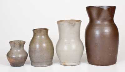 Four Salt-Glazed Stoneware Pitchers, primarily Southern origin, mid to late 19th century