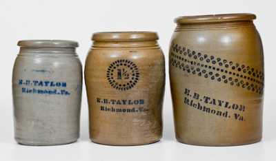 Three Pieces of E.B. TAYLOR / RICHMOND, VA Cobalt-Decorated Stoneware