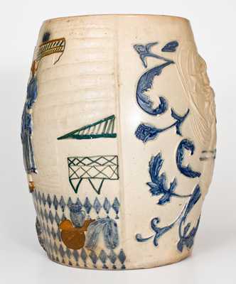 Rare Whites Utica Molded Stoneware Water Cooler w/ Tavern Scene and Woman s Head