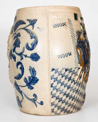 Rare Whites Utica Molded Stoneware Water Cooler w/ Tavern Scene and Woman s Head