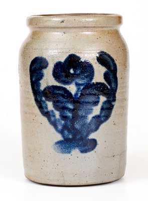 Half-Gallon Baltimore Stoneware Jar w/ Cobalt Floral in Wreath Decoration