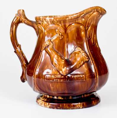 Rare Rockingham Pitcher, PROTECTION TO AMERICAN INDUSTRY, possibly Rochester, NY