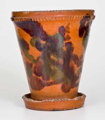 Shenandoah Valley Multi-Glazed Redware Flowerpot with Green and Brown Decoration