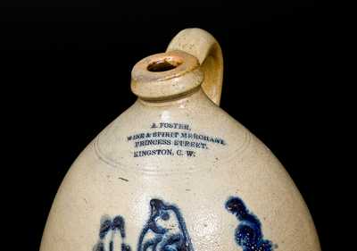 Rare Canadian Stoneware Jug with Bird Decoration and Impressed KINGSTON, C.W. Advertising