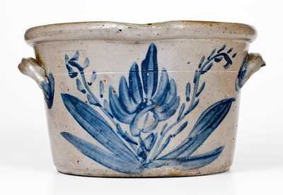 SOLOMON BELL / STRASBURG / Va Stoneware Milkpan w/ Profuse Cobalt Floral Decoration