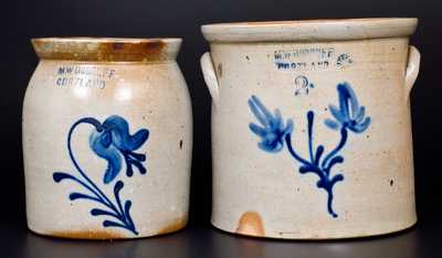 Lot of Two: M. WOODRUFF / CORTLAND Stoneware Jars with Floral Decoration