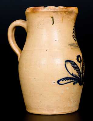 Rare F. STETZENMEYER / ROCHESTER, NY Stoneware Pitcher w/ Slip-Trailed Decoration
