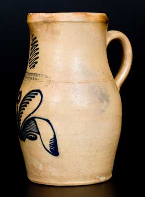 Rare F. STETZENMEYER / ROCHESTER, NY Stoneware Pitcher w/ Slip-Trailed Decoration
