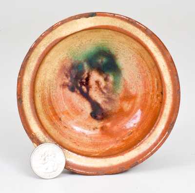 Fine Small-Sized Redware Dish with Tree Decoration