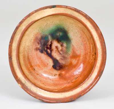 Fine Small-Sized Redware Dish with Tree Decoration