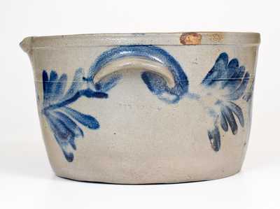 H. MYERS (Baltimore) Stoneware Milkpan w/ Cobalt Decoration