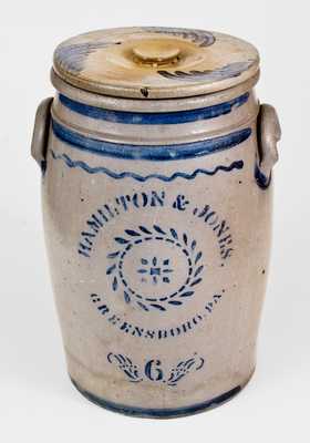 6 Gal. HAMILTON & JONES / GREENSBORO, PA Stoneware Jar w/ Baltimore Lid