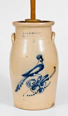 3 Gal. E. & L. P. NORTON / BENNINGTON, VT Stoneware Churn with Fine Bird Decoration