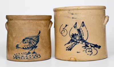 Lot of Two: NY State Stoneware Crocks with Bird Decorations