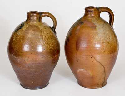 Lot of Two: Stoneware Jugs attrib. Bissett, Old Bridge, New Jersey, One Inscribed "L C"