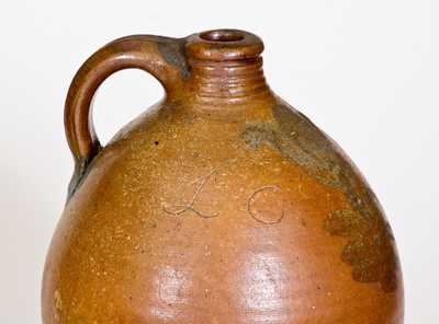 Lot of Two: Stoneware Jugs attrib. Bissett, Old Bridge, New Jersey, One Inscribed "L C"