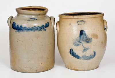 Lot of Two: A. E. SMITH / PECK SLIP, NY Stoneware Jars w/ Cobalt Decoration